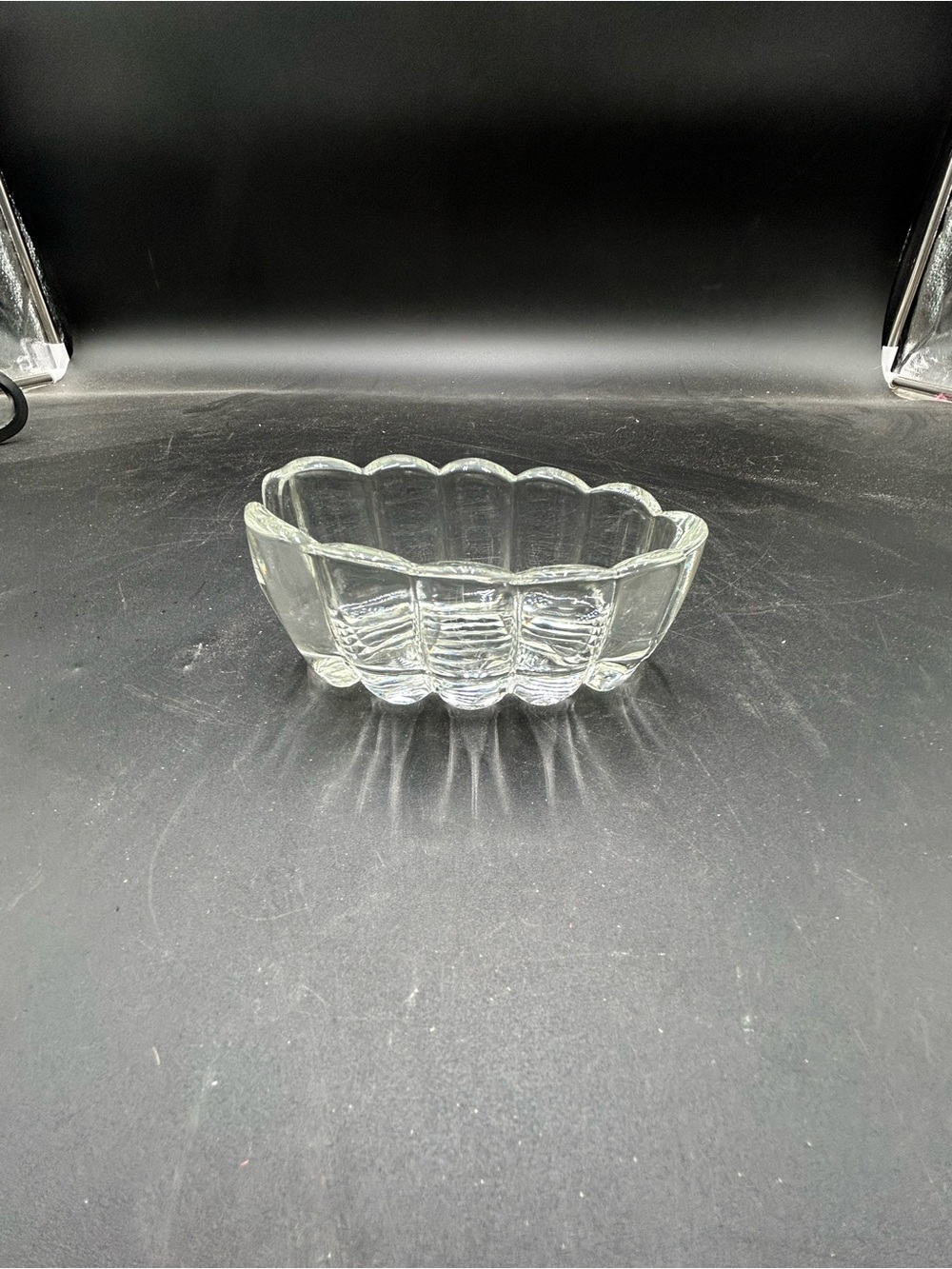 Princess House crystal spoon holder Clear Scalloped Glass Bowl
